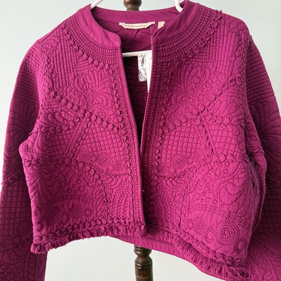 ✨ Soft Surroundings Quilted Cropped Jacket Small Magenta Embroidered 100% Cotton - Picture 2 of 7